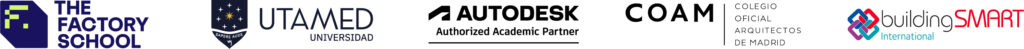 Cabecera logos The Facoty School, UTAMED, Autodesk, COAM, Building SMART